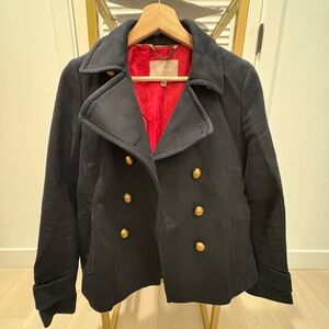 Banana Republic Navy Pea Coat with Red Lining and Gold Buttons - Size S